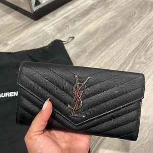 YSL Black pebble leather envelope wallet